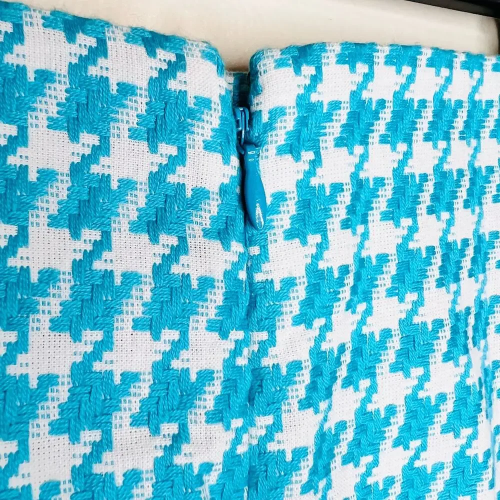 Talbots Pencil Skirt 10 Blue White Houndstooth Knit High Waist Knee Length Work